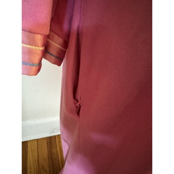 Vanity Fair Long PINK White Blue Applique robe House Zip Large pockets vintage - Picture 9 of 14